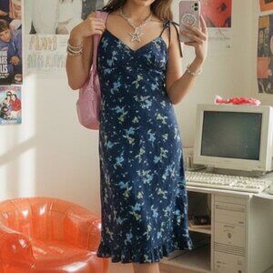 Express Floral Blue Dress size 9/10 2000k 200k 90's style